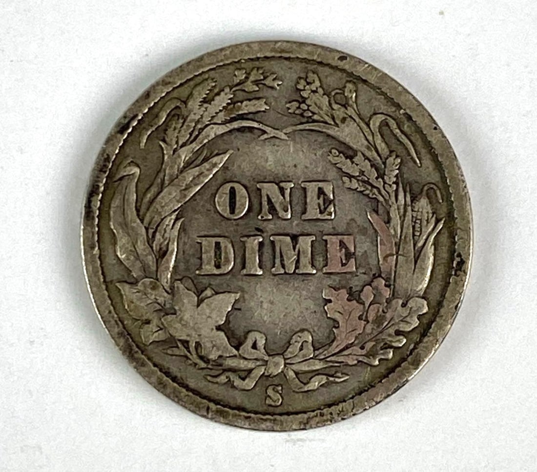RARE 1896-S Barber Silver Dime - 2