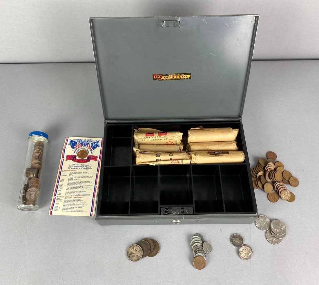 Group of Assorted Coins in Metal Office Box (1 of 3)