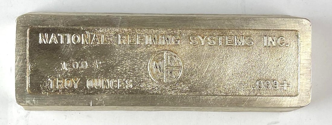 National Refining Systems INC 100 oz .999 Fine Silver Ingot/ Bar: National Refining Systems INC 100 oz .999 Fine Silver Ingot/ Bar