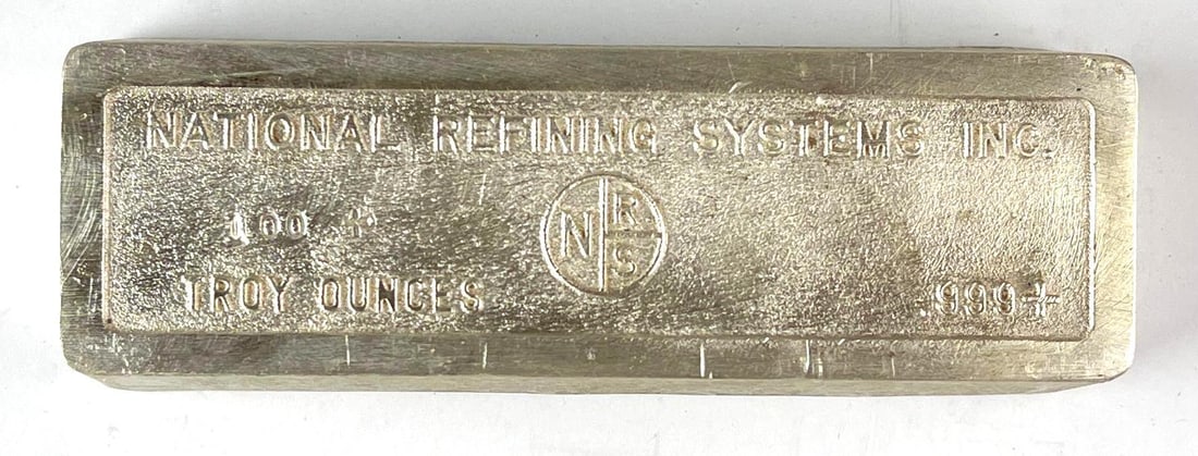 National Refining Systems INC 100 oz .999 Fine Silver Ingot/ Bar: National Refining Systems INC 100 oz .999 Fine Silver Ingot/ Bar