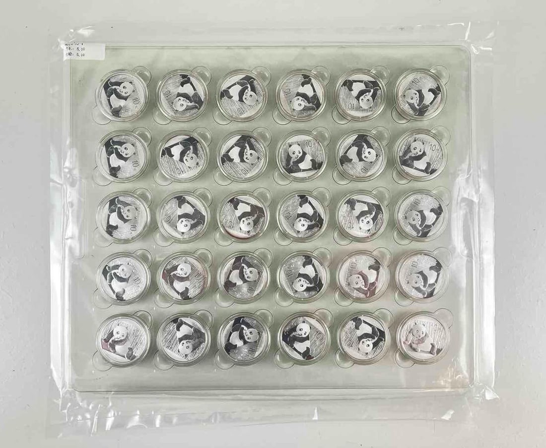 Sealed Group of 30 2015 China 15 Yuan Panda 1 oz .999 Fine Silver Rounds: Sealed Group of 30 2015 China 15 Yuan Panda 1 oz .999 Fine Silver Rounds