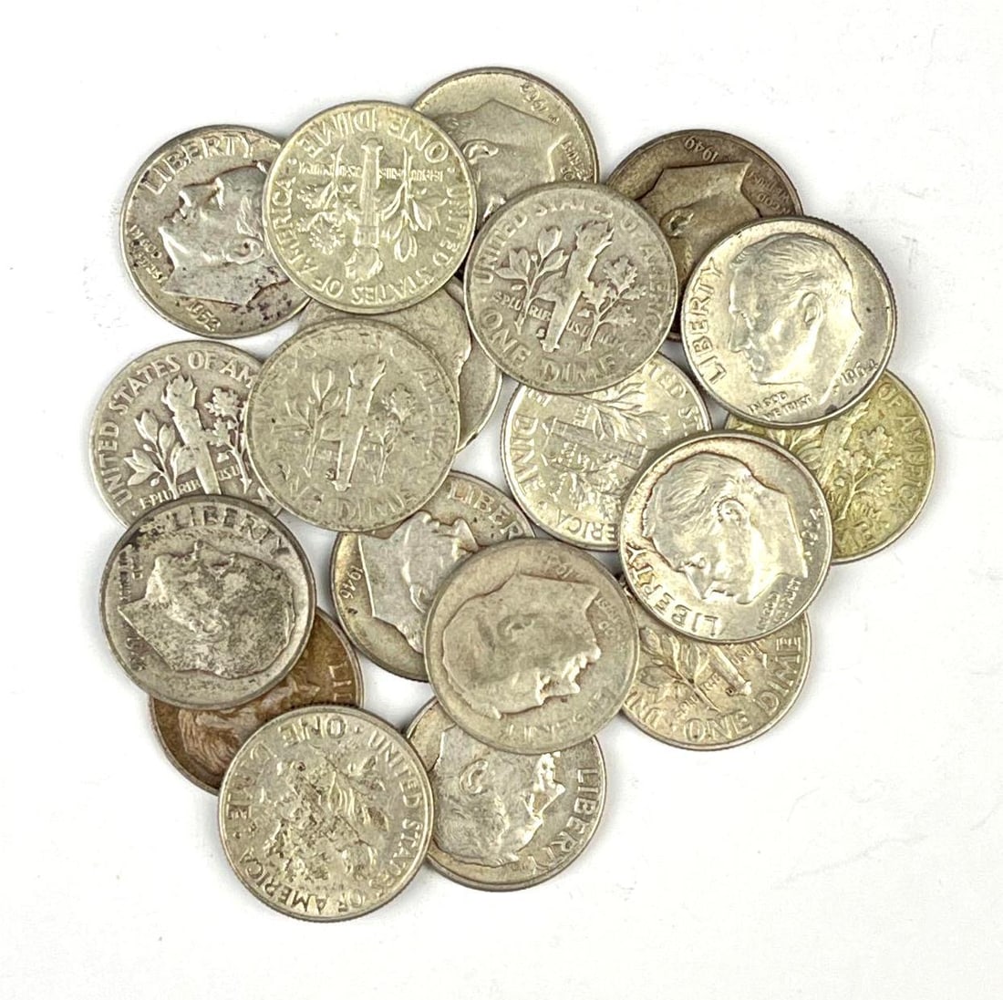 Group of 14 US Roosevelt Silver Dimes: Includes years 1964, 1952, 1948 and more.