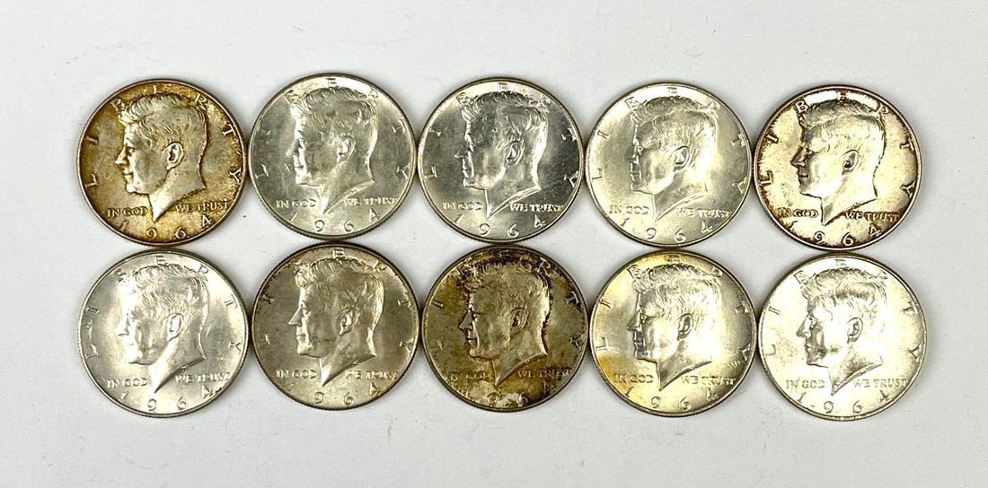 Group of 10 1964 US Kennedy 90 % Silver Half Dollars: Group of 10 1964 US Kennedy 90 % Silver Half Dollars