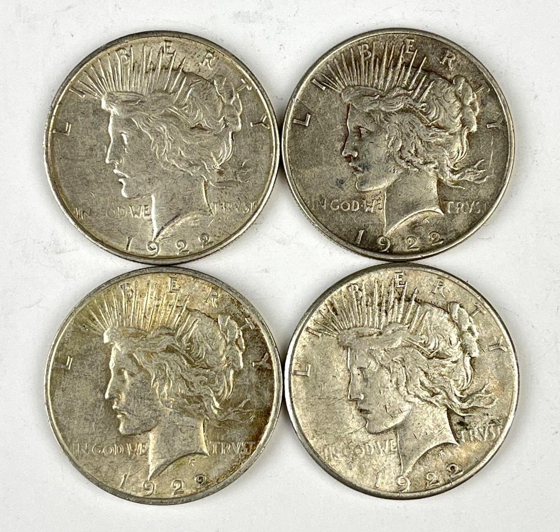 Group of 4 1922 US Peace Silver Dollars (1 of 2)
