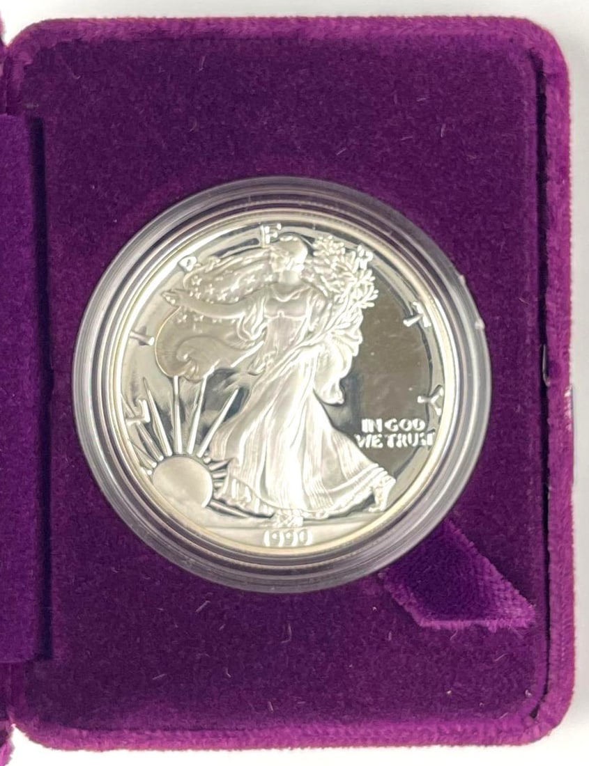 1990 US Mint $1 American Silver Eagle 1 oz Fine Silver Proof Coin: Includes COA