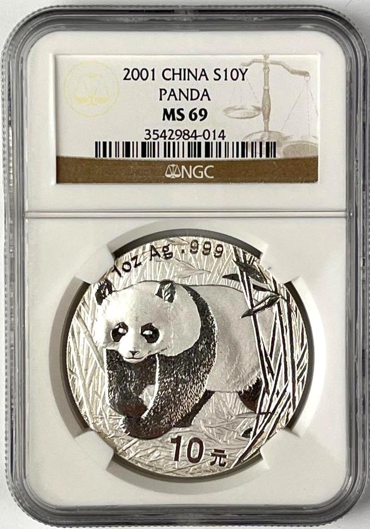 2001 China 10 Yuan Panda 1 oz .999 Fine Silver Round NGC MS69 (1 of 2)