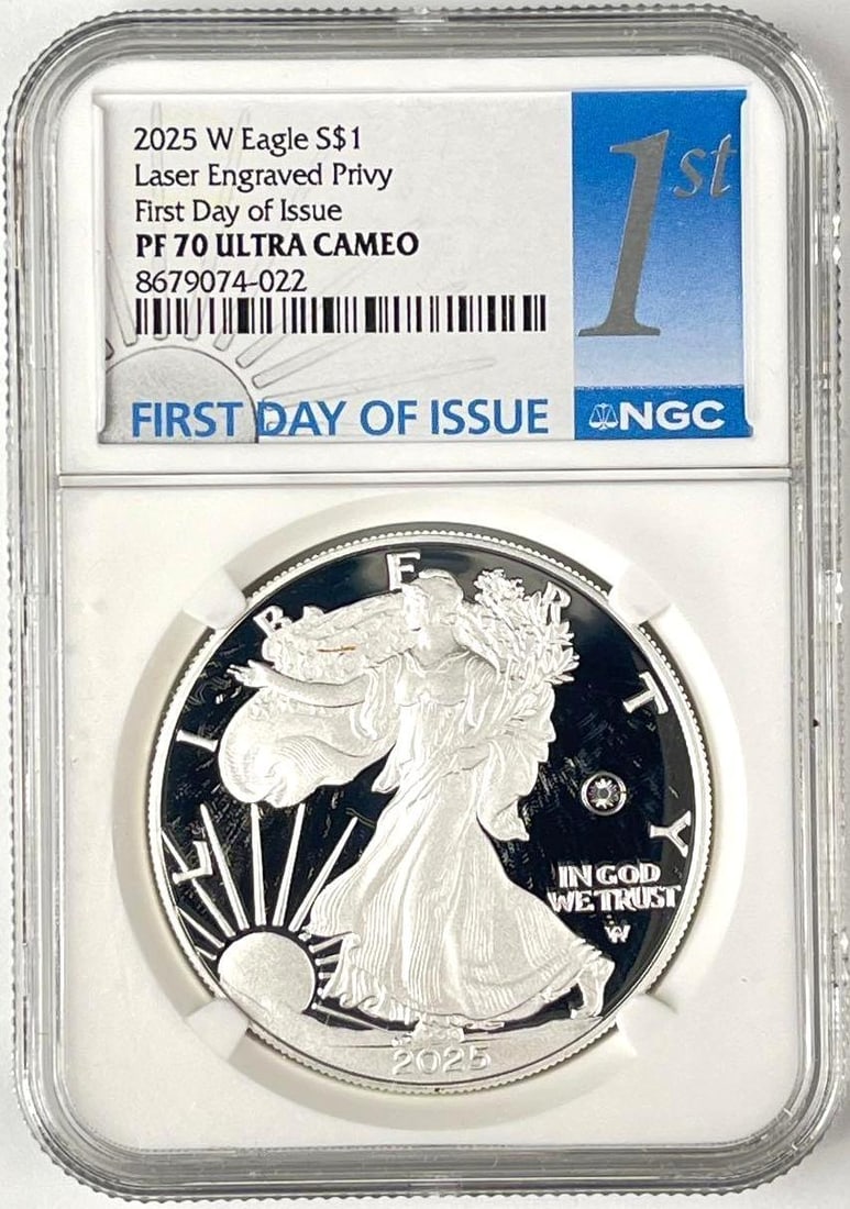 2025 W US $1 American Silver Eagle with Laser Engraved Privy 1 oz Fine Silver NGC PF70 Ultra Cameo (1 of 2)