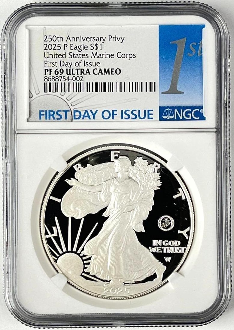 2025 P US $1 American Silver Eagle with 250th Anniversary Privy 1 oz Fine Silver NGC PF69 Ultra (1 of 2)