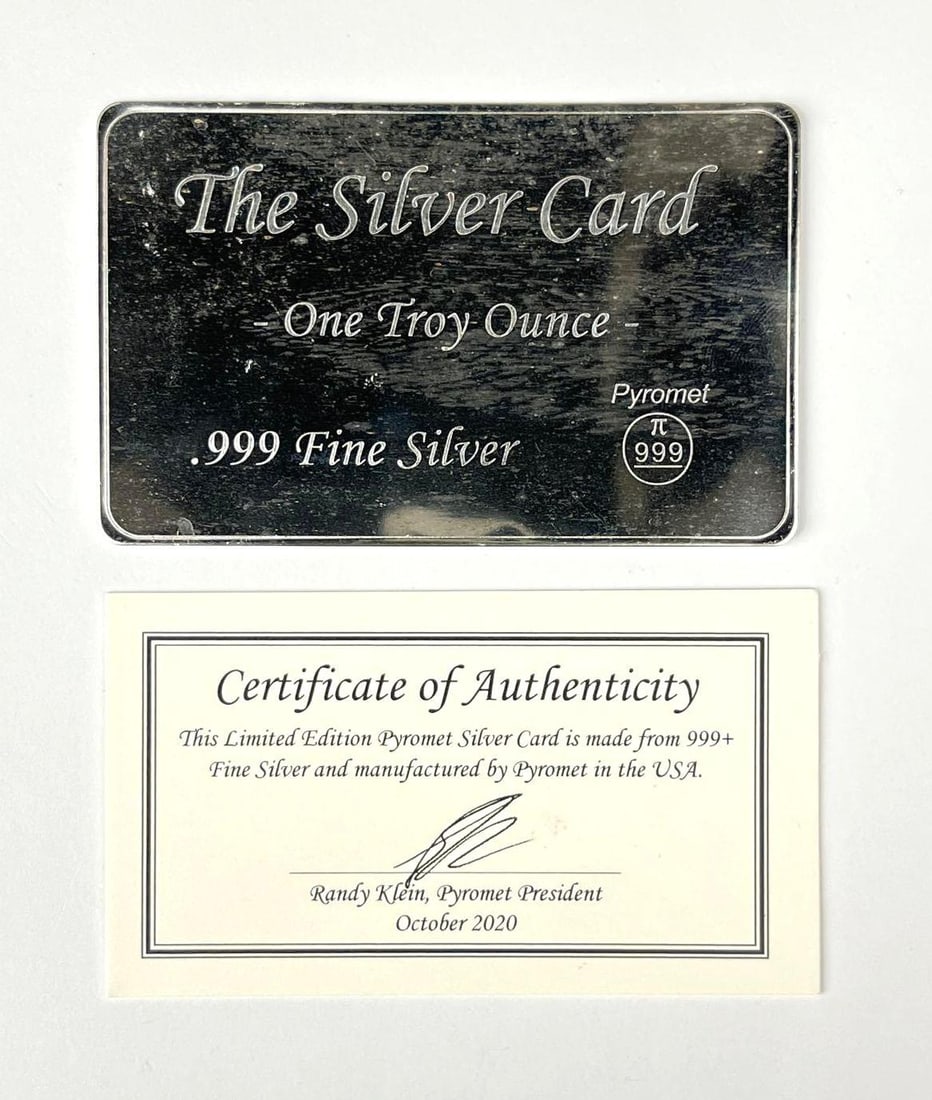 2020 Pyromet The Silver Card 1 oz .999 Fine Silver Ingot/ Bar (1 of 2)