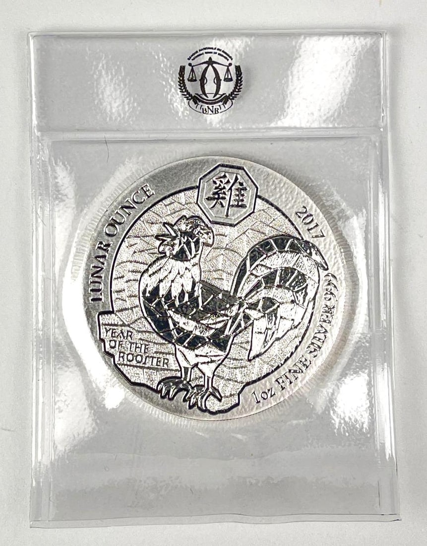 2017 Rwanda 50 Francs Lunar Ounce Year of the Rooster 1 oz 999 Fine Silver Coin (1 of 2)