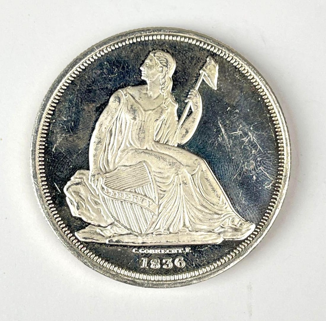 1836 Gobrecht Dollar Design 2 oz .999 Silver Round: 1836 Gobrecht Dollar Design 2 oz .999 Silver Round