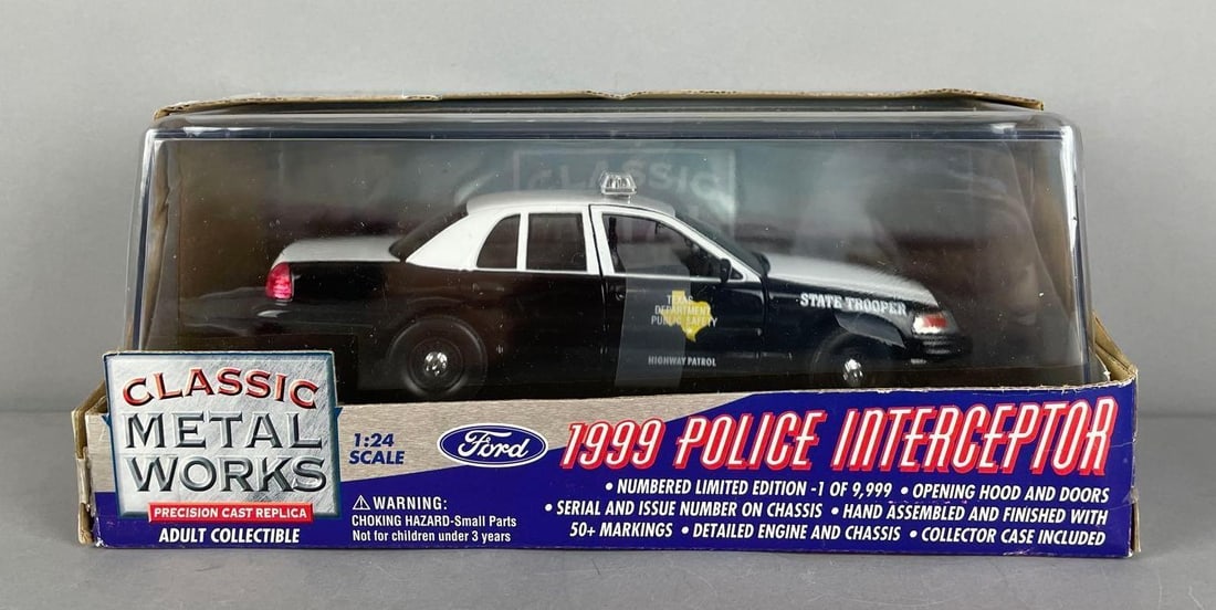Classic Metal Works 1999 Ford Police Interceptor Die-Cast Car: Texas Highway Patrol, 1/24 scale, like new in original packaging