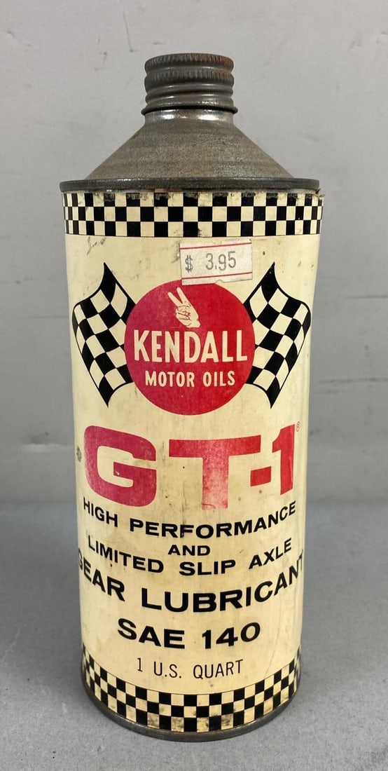 Vintage Kendall Motor 1Q Gear Lubricant Oil Can: full unopened can. Measures 9 inches tall.