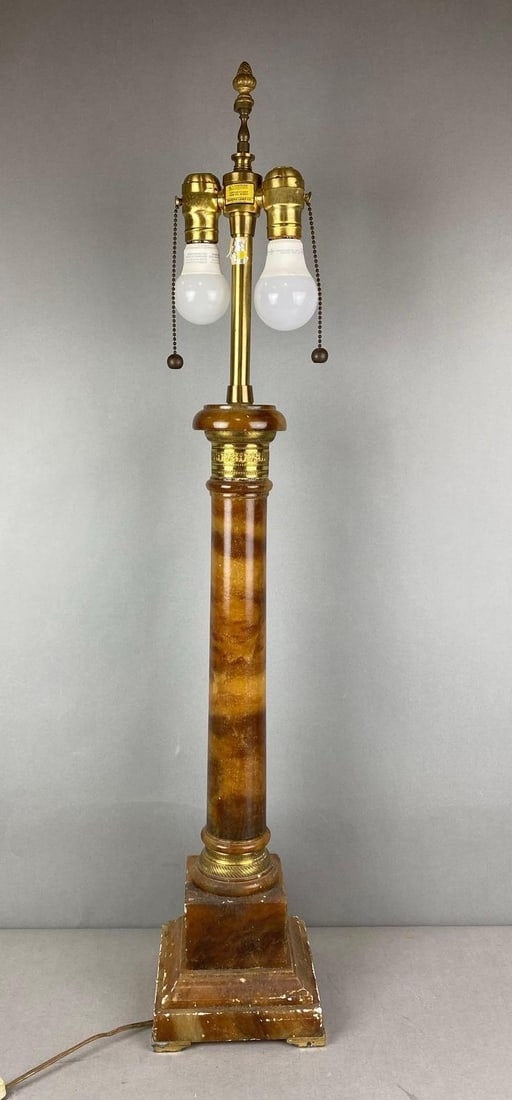 Antique Marbro Alabaster Ormolu Column Table Lamp: Does have chipping. In working condition. Measures H 36 1/2 x W 6 3/4x D 6 3/4inches.