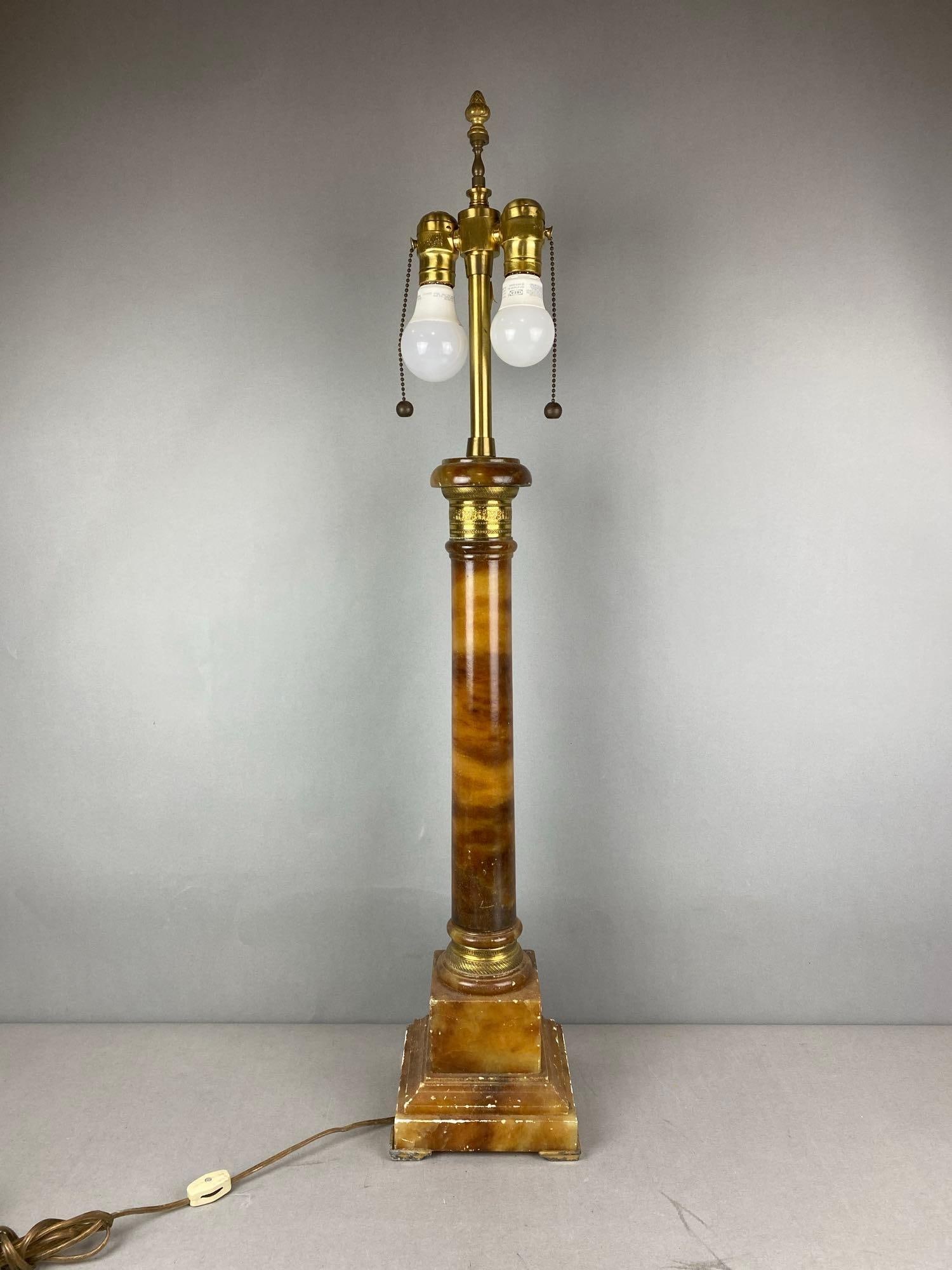 Antique Marbro Alabaster Ormolu Column Table Lamp - 2