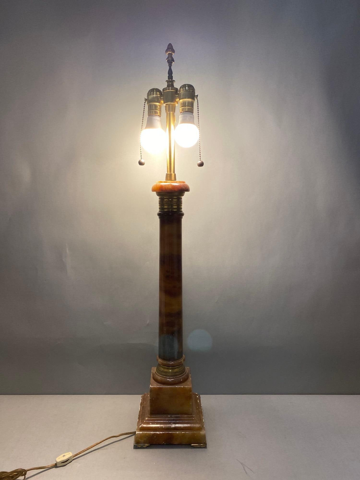 Antique Marbro Alabaster Ormolu Column Table Lamp - 3