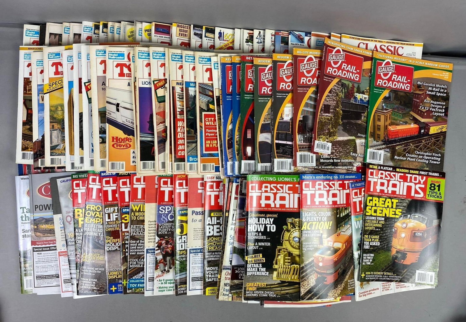 Group of 100+ Classic Toy Trains Magazines and More: Rips and tears throughout. Heavy. No in house Shipping. Third party recommended.