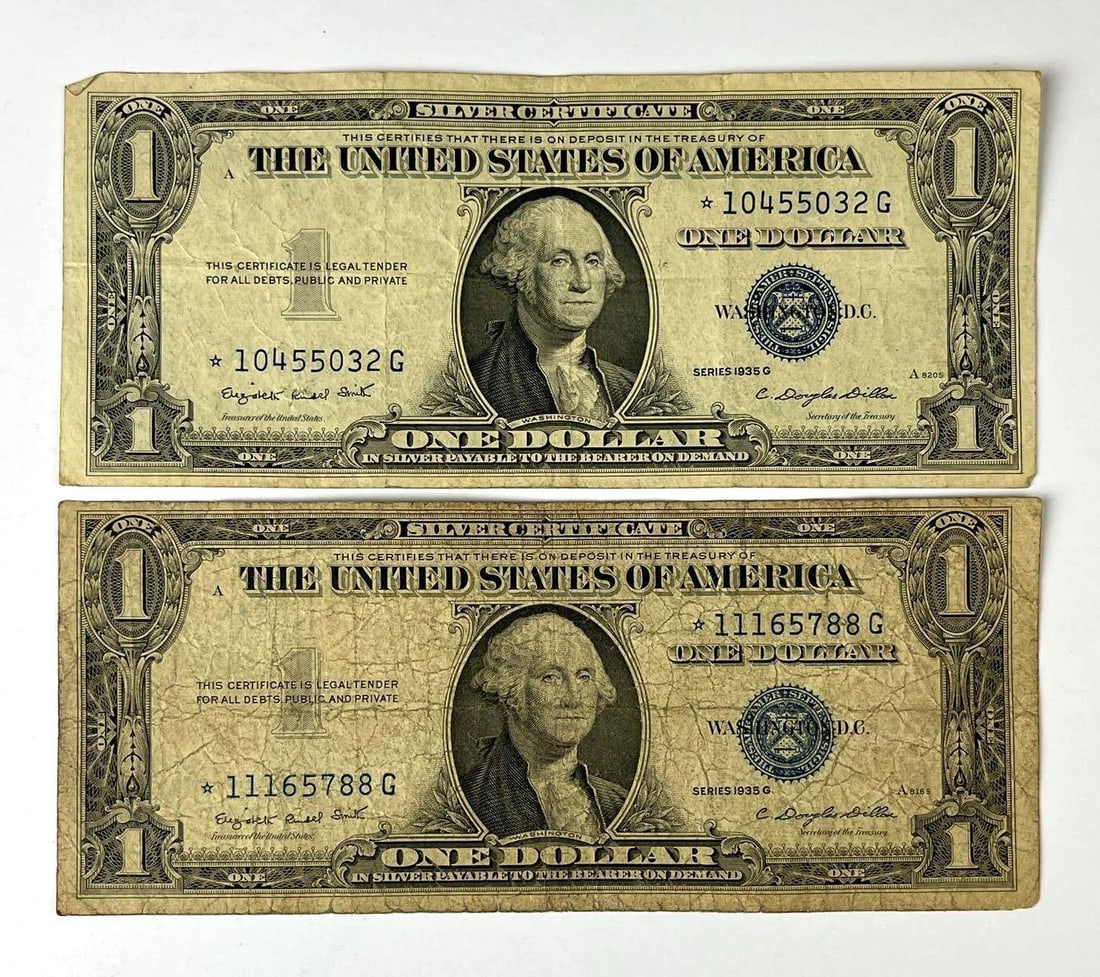 Group of 2 1935 G US $1 Blue Seal Silver Certificates Star Notes (1 of 2)