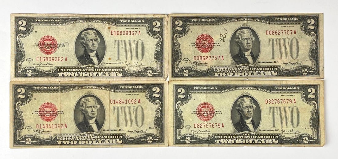 Group of 4 1928 US $2 Red Seal Notes (1 of 2)