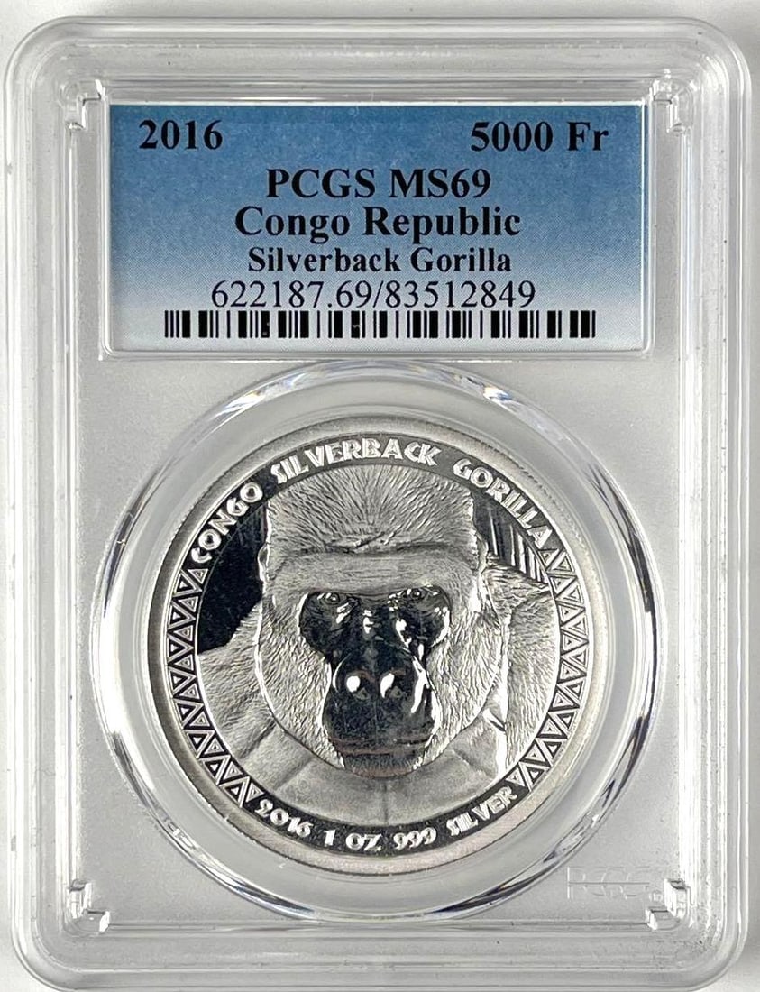2016 Republique Du Congo 5000 Francs Silverback Gorilla 1 oz 999 Silver Round PCGS MS69 (1 of 2)