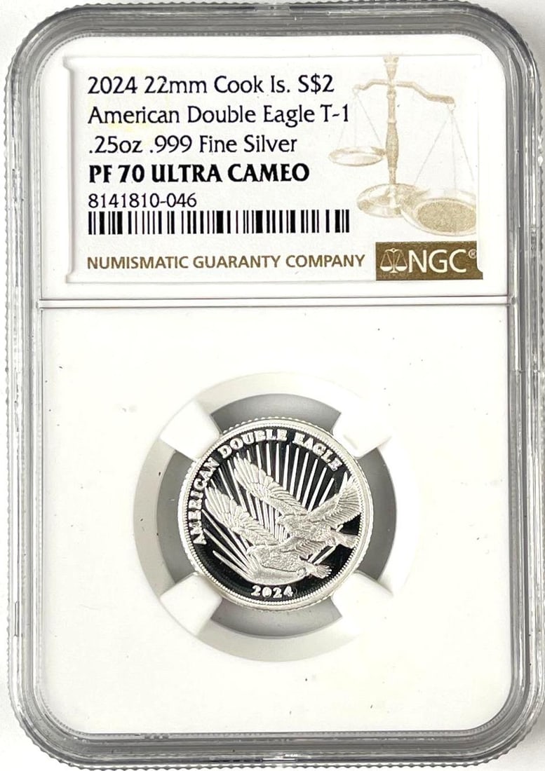 2024 Cook Island $2 American Double Eagle T-1 1/4 oz .999 Fine Silver Coin NGC PF70 Ultra Cameo (1 of 2)