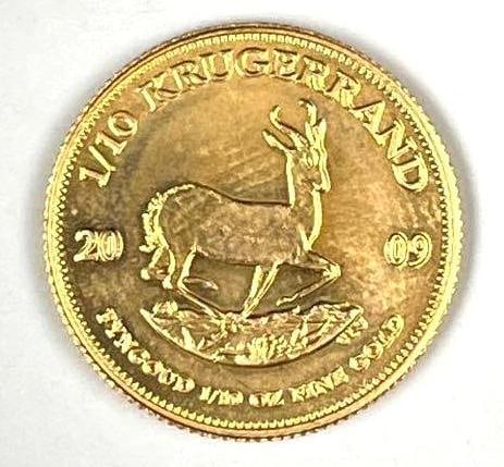 2009 South Africa Krugerrand 1/10th oz Fine Gold Coin (1 of 2)