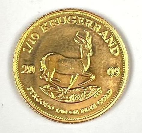 2009 South Africa Krugerrand 1/10th oz Fine Gold Coin (1 of 2)