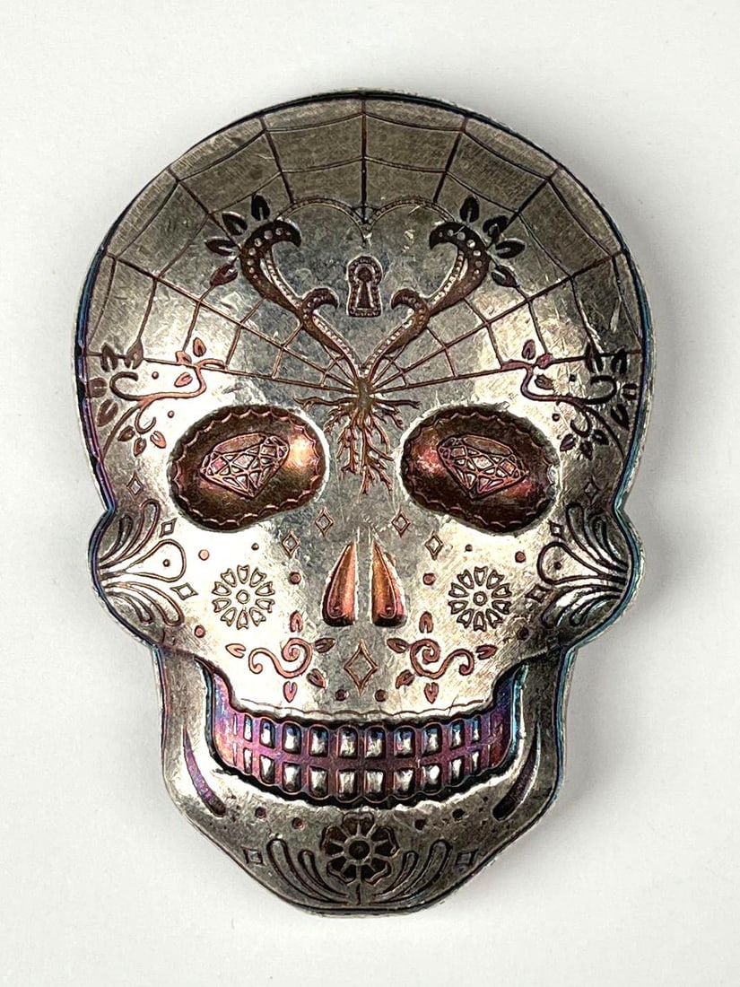 Monarch Precious Metals Sugar Skull 10 oz 999 Fine Silver Ingot/ Bar (1 of 2)