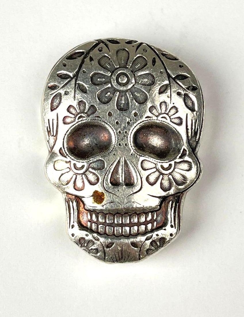Monarch Precious Metals Sugar Skull 2 oz 999 Fine Silver Ingot/ Bar (1 of 2)