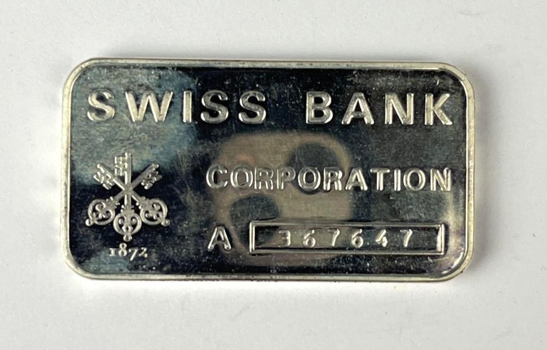 Swiss Bank Corporation 1 oz 999 Fine Silver Ingot/ Bar (1 of 2)