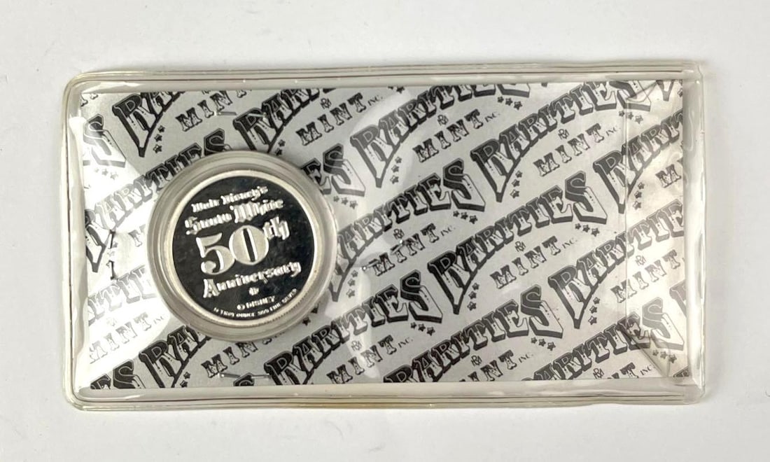 1987 Rarities Mint Walt Disney Snow White The Prince 50th Anniversary 1/2 oz .999 Fine Silver Round (1 of 2)