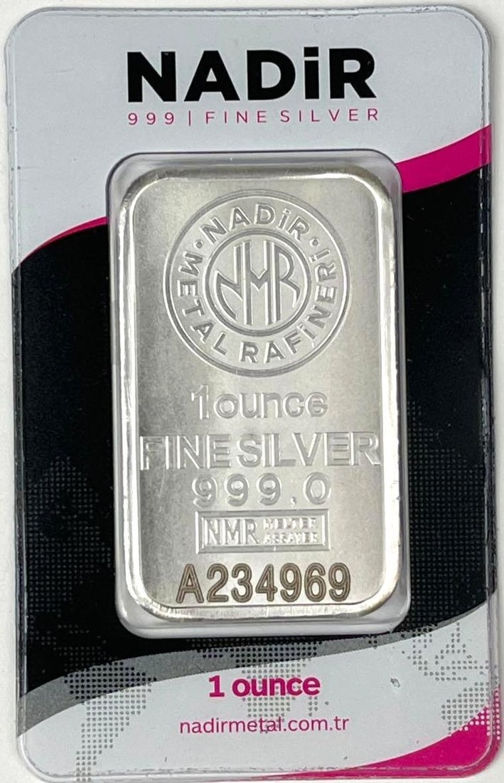 Nadir Metal Refineri 1 oz 999.0 Fine Silver Ingot/ Bar (1 of 2)