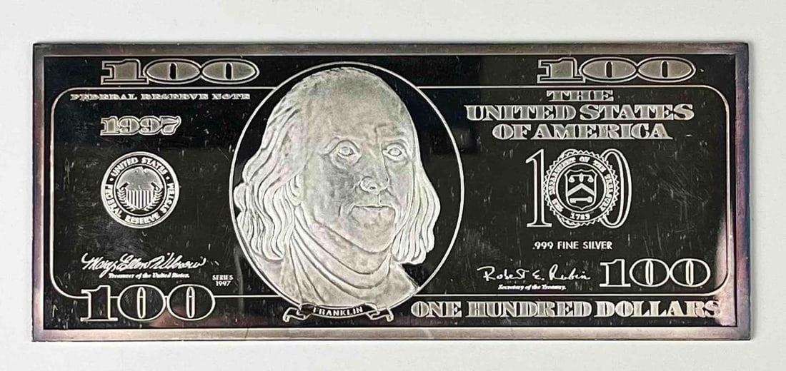 1997 The Washington Mint $100 4 oz .999 Silver Proof Certificate: 1997 The Washington Mint $100 4 oz .999 Silver Proof Certificate