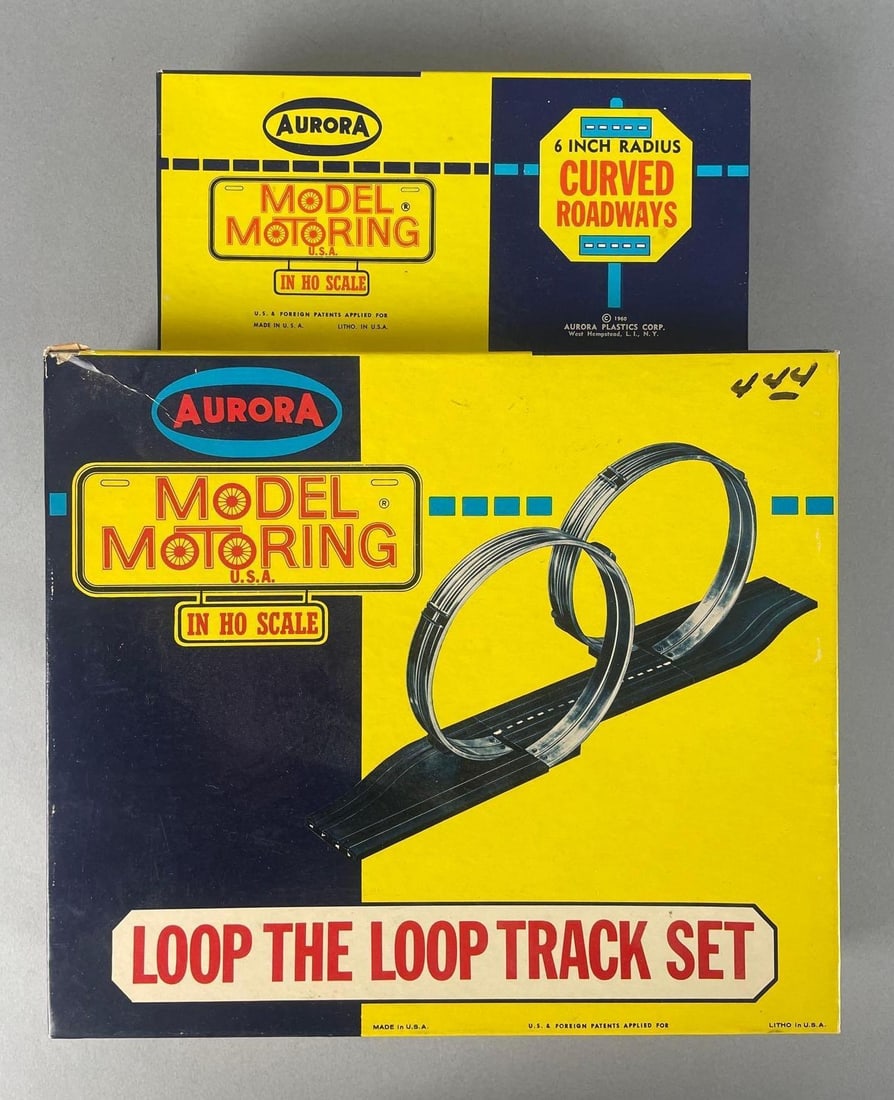Group of 2 1960s Aurora HO Scale Slot Car Tracks: Includes loop the loop set, curved roadways