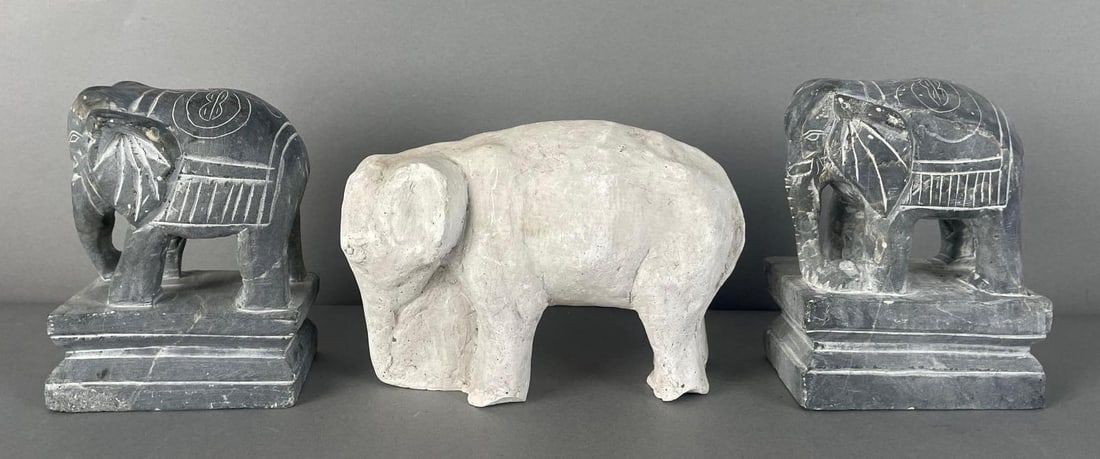 Group of Carved Stone Elephant Statues (1 of 3)