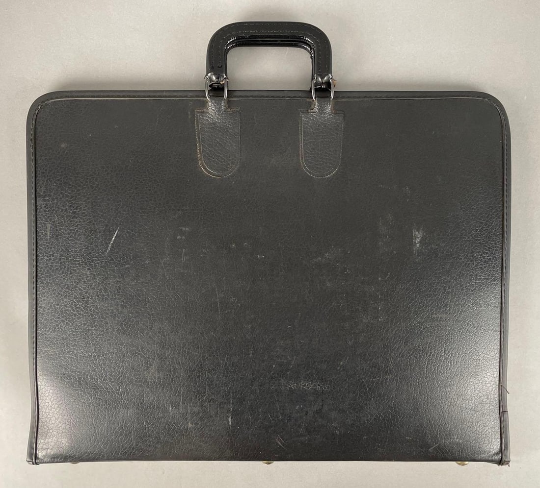 Vintage Black Leather Portfolio Case: Body measures 17 1/2" x 22 1/2"