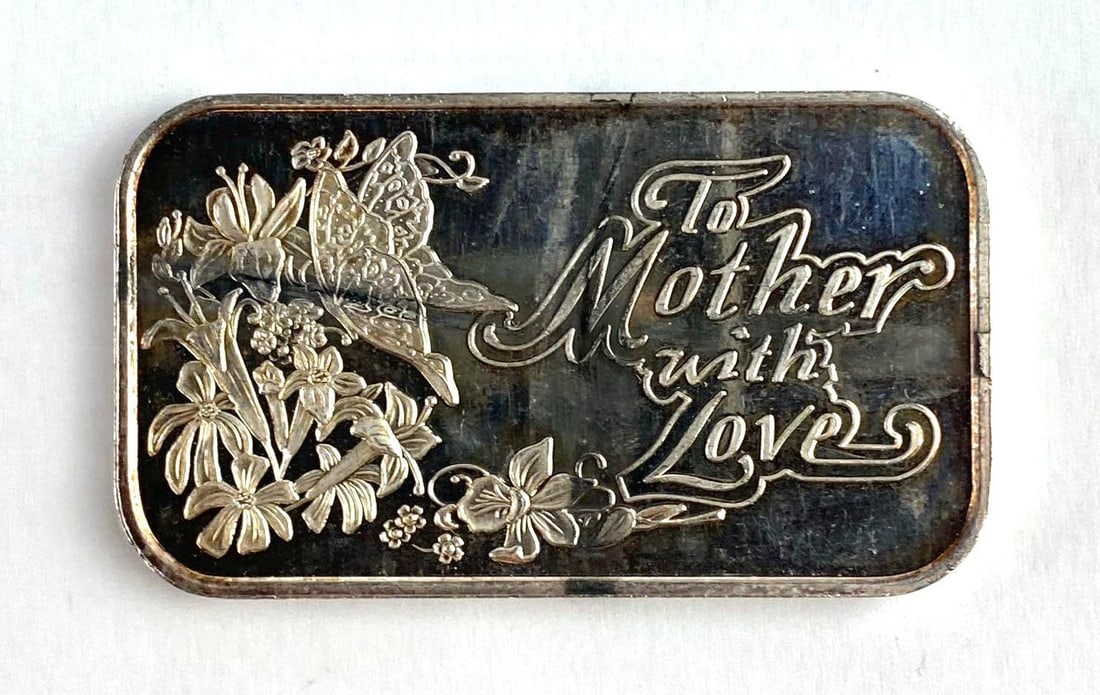 1990 Silvertowne 1 Oz .999 Fine Silver Mothers Day Ingot/ Bar (1 of 2)
