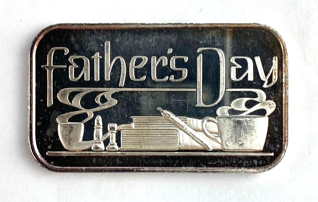 1990 Silvertowne 1 Oz .999 Fine Silver Father Day Ingot/ Bar (1 of 2)