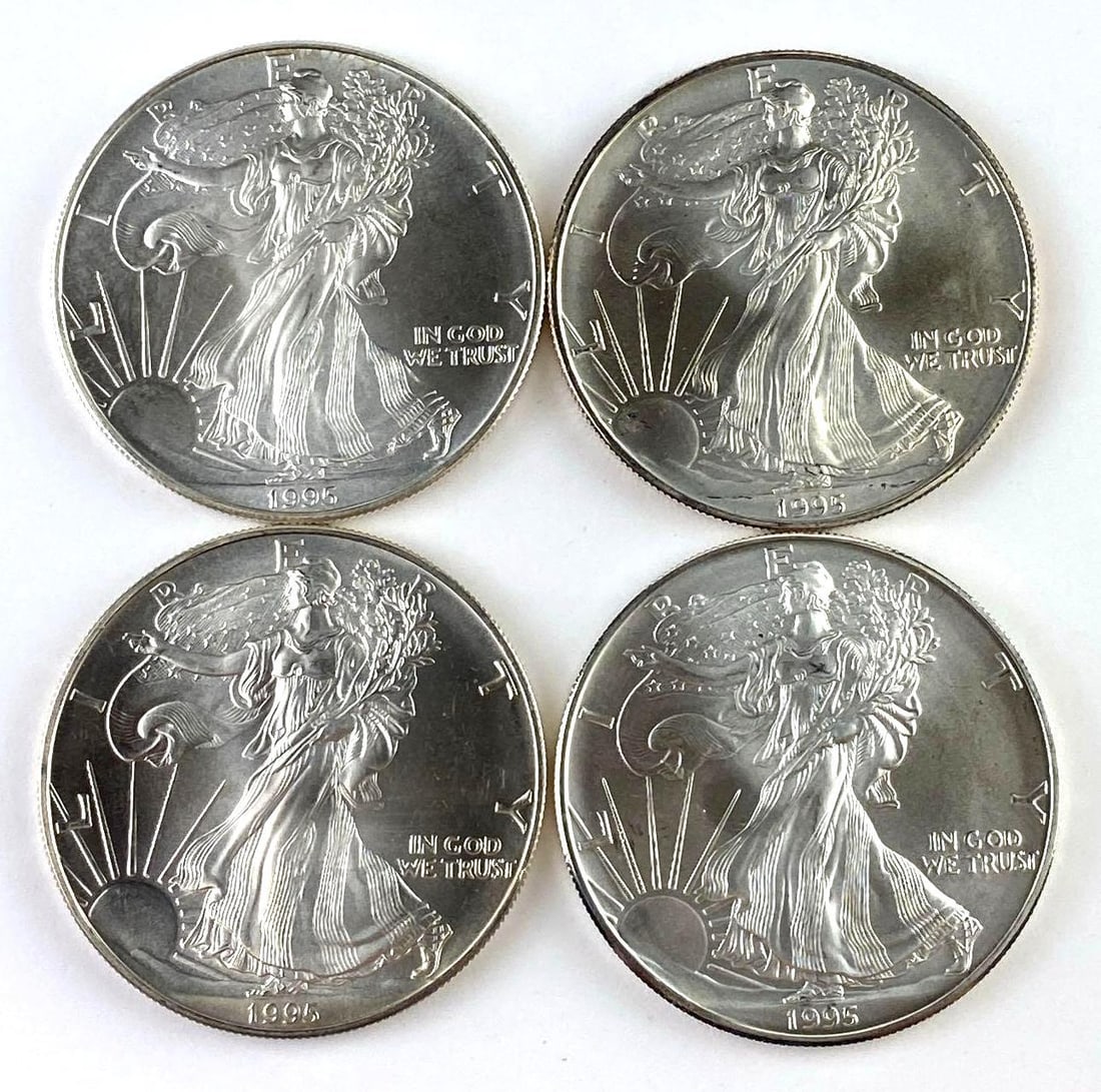 Group of 4 1995 US 1 Oz American Silver Eagles (1 of 2)