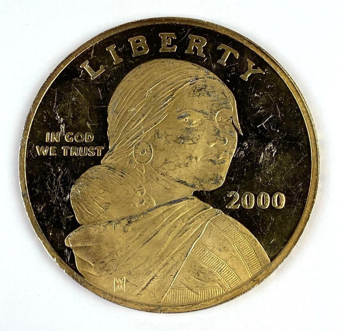 2000 Gold Plated Sacagawea Design 4 Oz .999 Fine Silver Round: 2000 Gold Plated Sacagawea Design 4 Oz .999 Fine Silver Round