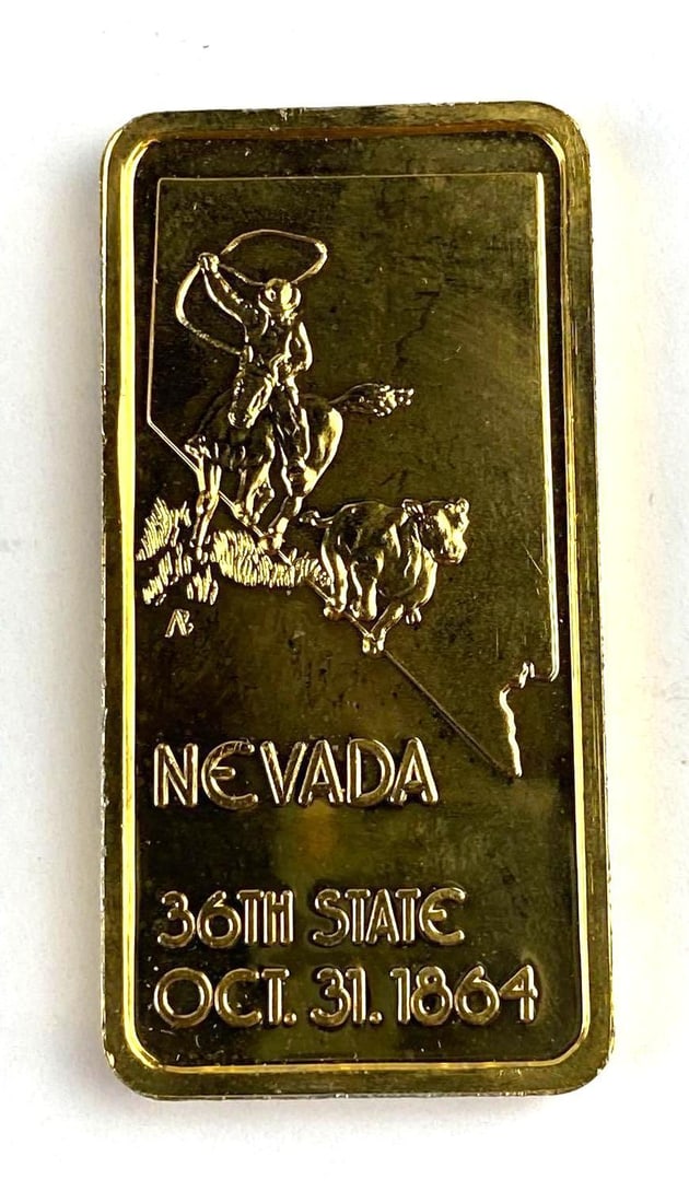 Gold Plated Nevada 1 Oz .999 Fine Silver Ingot/ Bar (1 of 2)