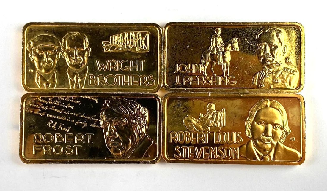 Group of 4 Gold Plated Our Greatest Americans 1 Oz .999 Fine Silver Ingots/ Bars (1 of 2)