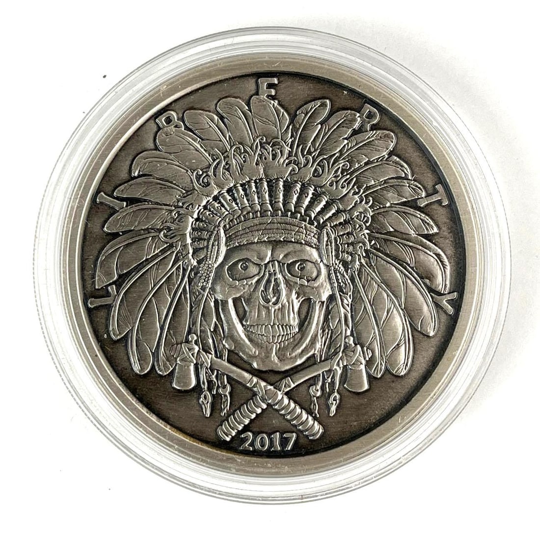 2017 American Western Skulls Indian Chief 5 oz .999 Fine Silver Round (1 of 2)