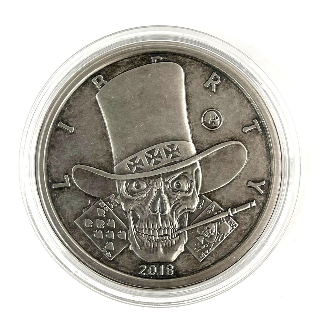 2018 American Western Skulls The Gambler 5 oz .999 Fine Silver Round (1 of 2)