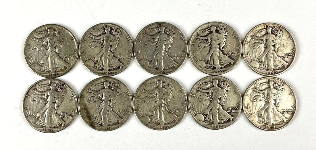Group of 10 US Walking Liberty 90% Silver Half Dollars (1 of 1)