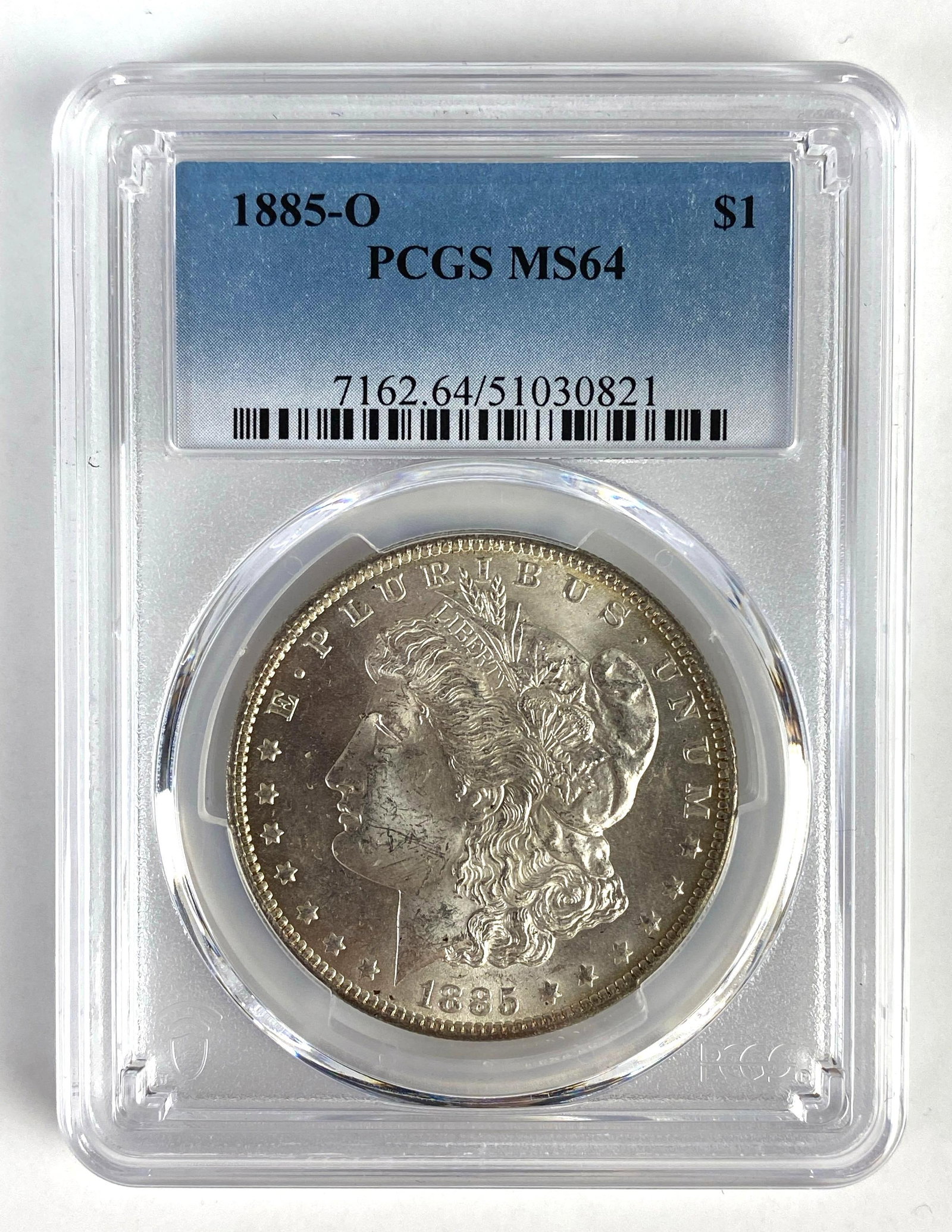 PCGS Graded 1885-O US $1 Morgan Silver Dollar MS64: PCGS Graded 1885-O US $1 Morgan Silver Dollar MS64