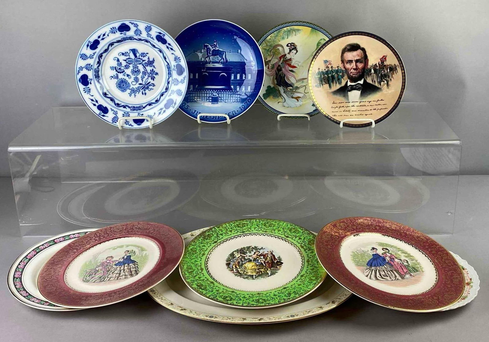 Group of Assorted Vintage Collectors Porcelain Plates: Includes PRC Plate, Imperial plates, and more. Largest measures L 12 x W 8 inches.