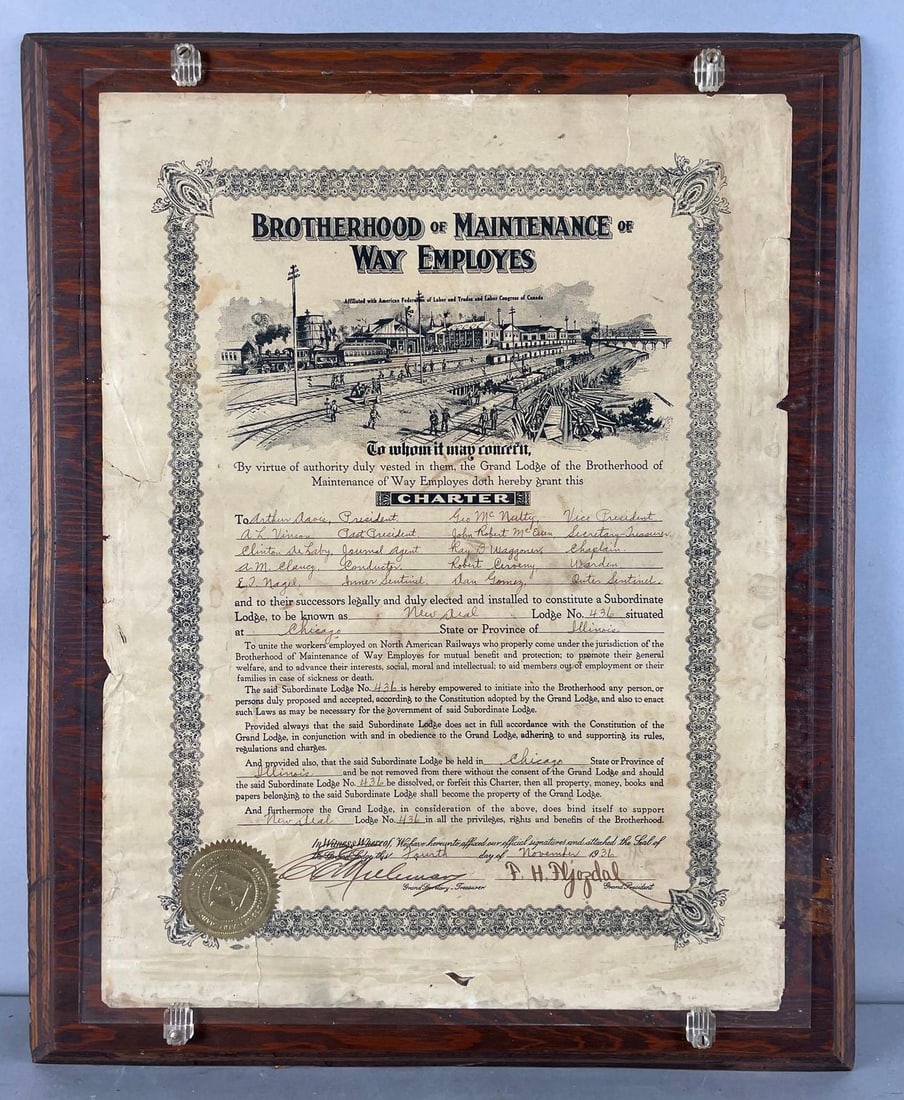 1936 Brotherhood of Maintenance of Way Employes Lodge Charter (1 of 3)