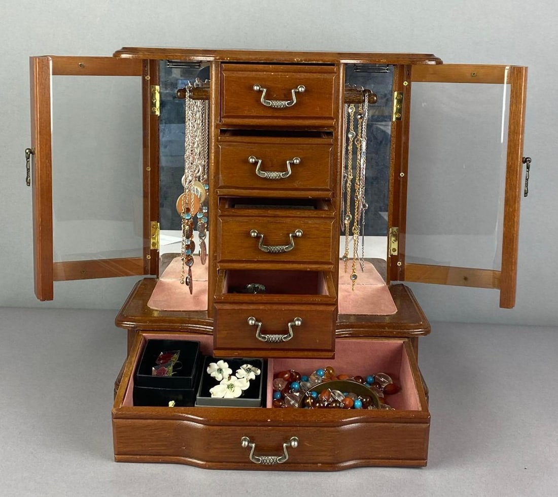 Vintage wood Jewelry Box with Assorted Costume Jewelry (1 of 2)
