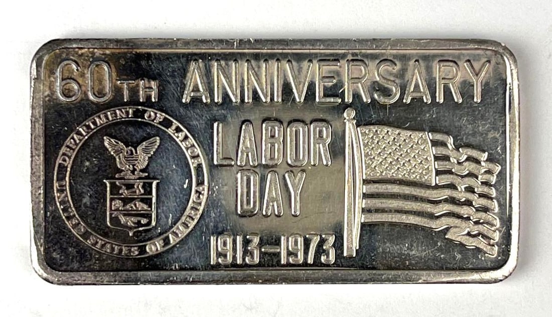 1973 Great Lakes Mint Labor Day 60th Anniversary 1 oz .999 Fine Silver Ingot/ Bar (1 of 2)